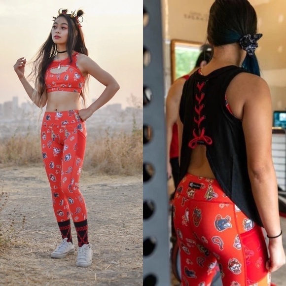 {M} Iron Yokai Pixel MID RISE MESH POCKET LEGGINGS - Picture 1 of 8